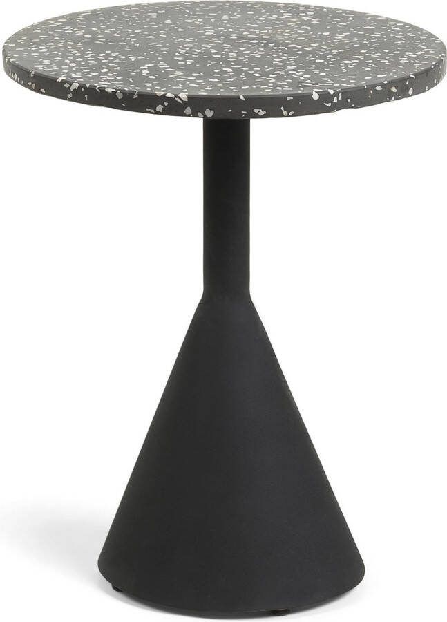 Kave Home Delano zwart terrazzo bijzettafeltje met zwart stalen poten Ø 40 cm