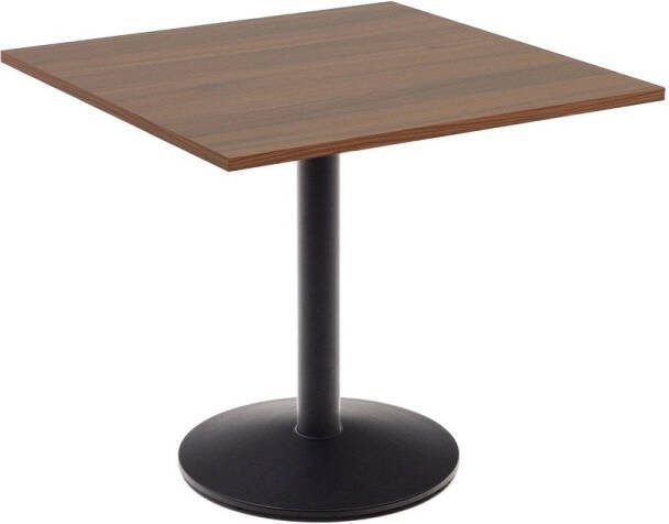 Kave Home Esilda-tafel van noothouten melamine en zwart gelakte metalen poot 90 x 90 x 70 cm