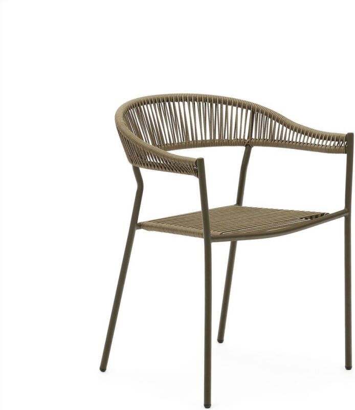 Kave Home Futadera buitenstoel in groen synthetisch touw en staal met groen geschilderde afwerking