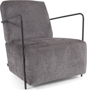 Kave Home Gamer fauteuil in grijze chenille en metaal met zwarte afwerking