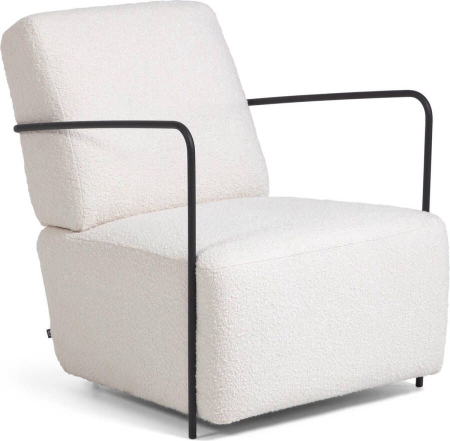 Kave Home Gamer fauteuil wit geschoren effect en metaal met zwarte afwerking