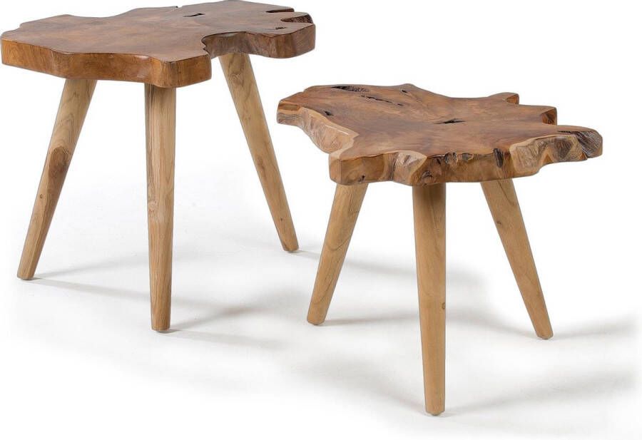 Kave Home Hattie set van 2 massief teakhouten bijzettafels 60 cm 56 cm