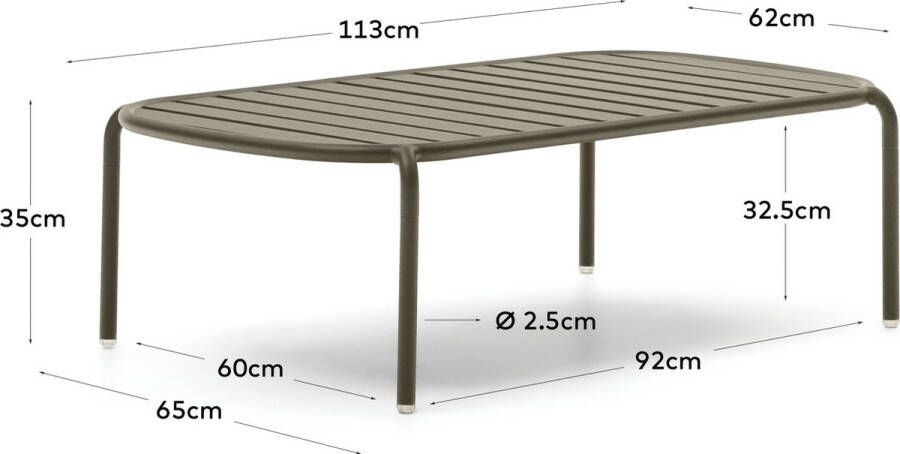 Kave Home Joncols outdoor salontafel in aluminium met groen gelakte afwerking Ø 110 x 62 cm