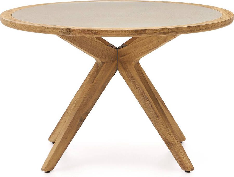 Kave Home Julieta ronde tafel in beige polybeton en massief acaciahout Ø 120 cm FSC 100%