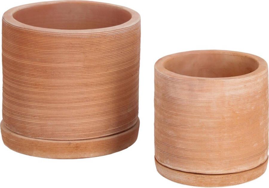 Kave Home Karlina set van 2 terracotta plantenpotten met schalen Ø 33 cm Ø 24 cm