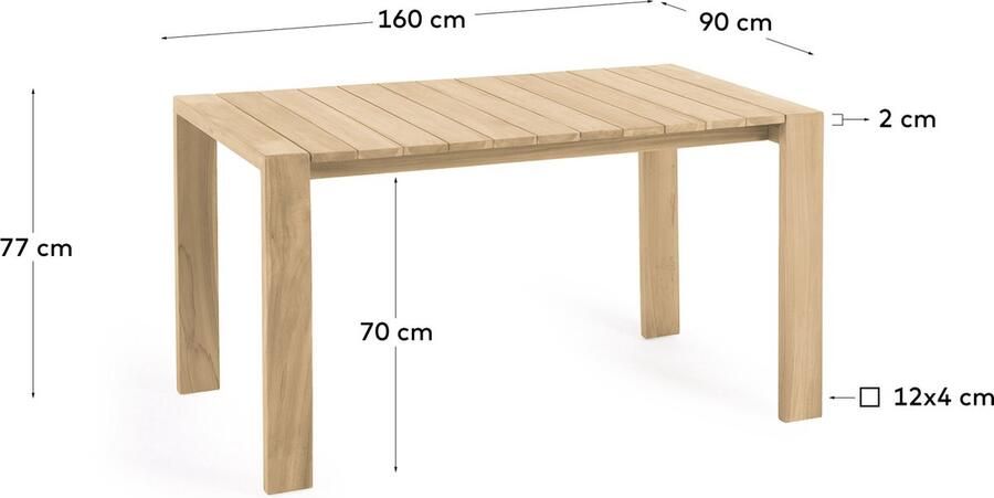 Kave Home Victoire tuintafel in massief teakhout 160 x 90 cm