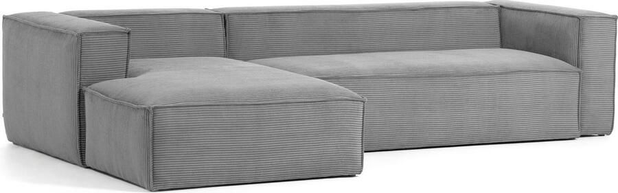 Kave Home Blok 4-zitsbank met chaise longue links in grijs corduroy met brede naad 330 cm