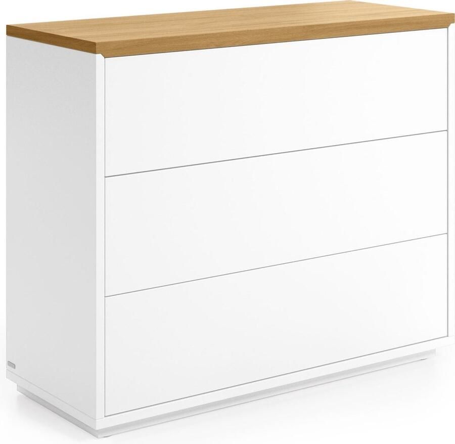 Kave Home Abilen eikenfineer en wit gelakte 3 lades ladekast 90 x 75 cm FSC 100%