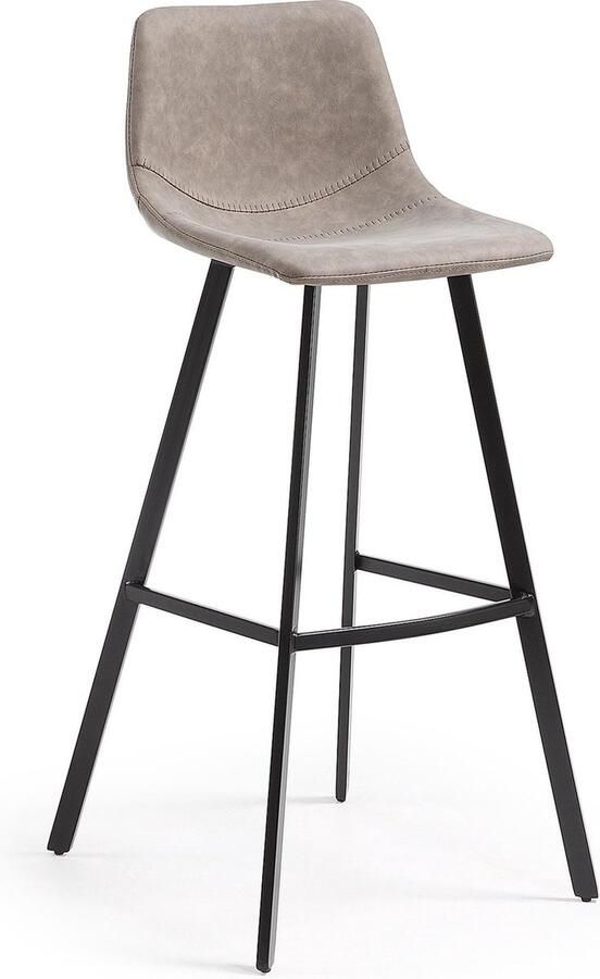 Kave Home Alve kruk in lichtgrijs kunstleer en staal met zwarte afwerking hoogte 80 cm