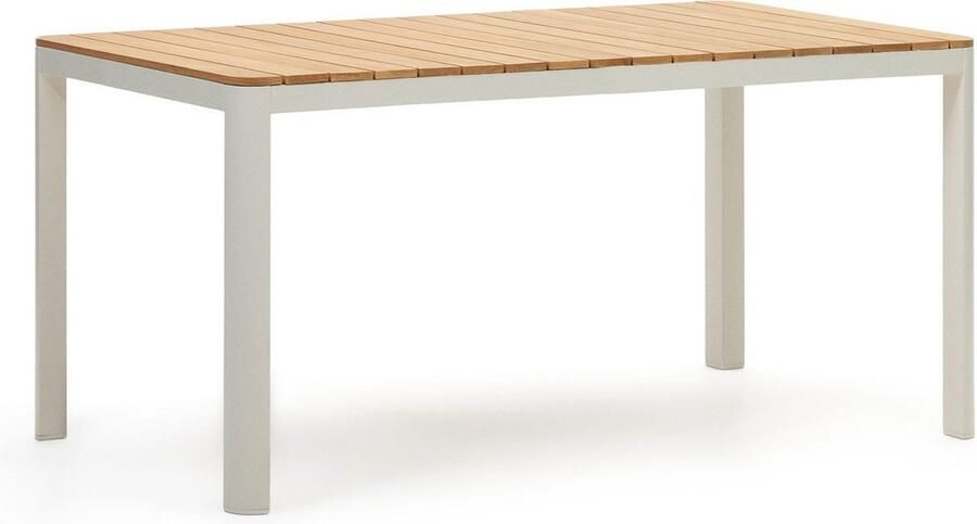Kave Home Bona 100% buitentafel van massief teakhout en aluminium met witte afwerking 160 x 90 cm