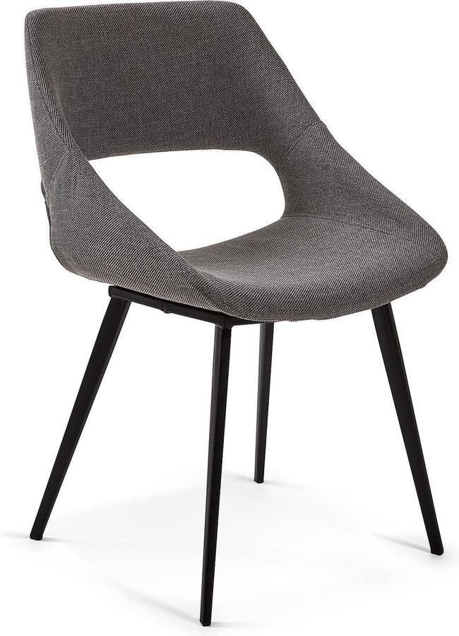 Kave Home Hest donkergrijze stoel met stalen poten en zwarte afwerking