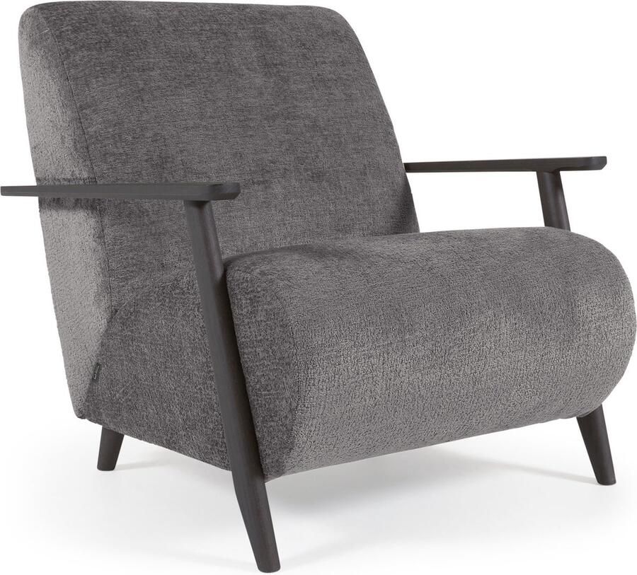 Kave Home Meghan fauteuil in grijze chenille en hout met wengé afwerking