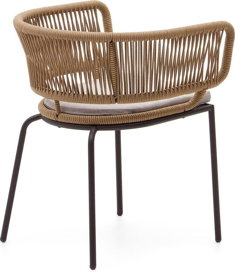 Kave Home Nadin stoel in beige koord met gegalvaniseerde stalen poten