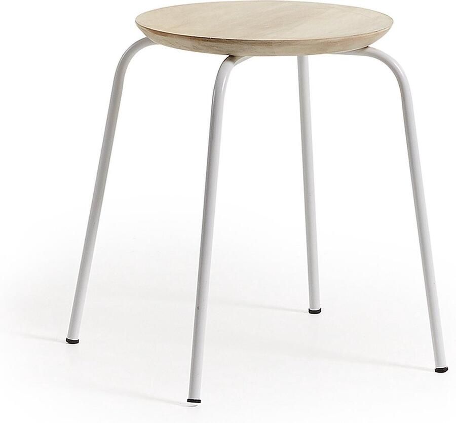 Kave Home Ren massief mangohouten voetsteun met wit stalen poten