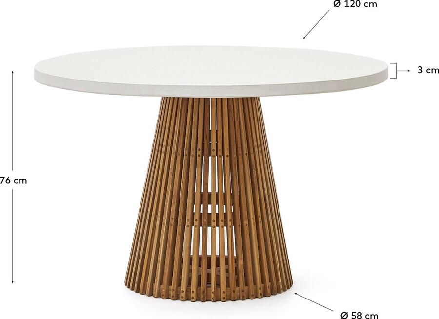 Kave Home Ronde tuintafel Alcaufar van massief teakhout en wit cement Ø 120 cm
