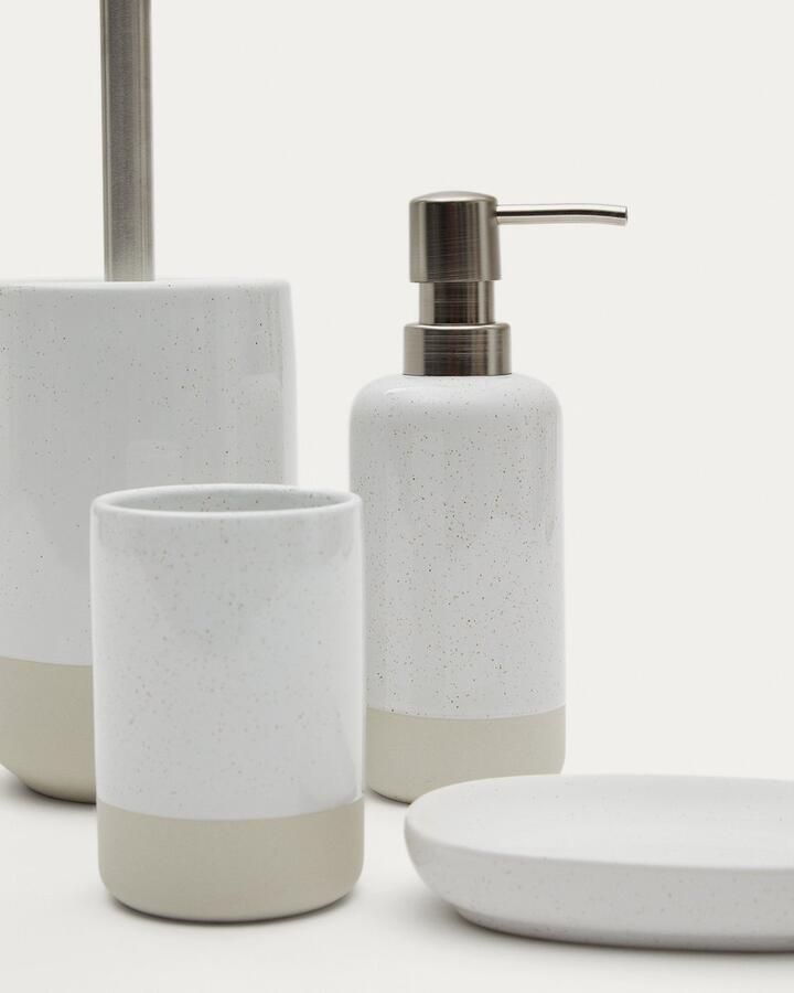 Kave Home Selis Beige en Witte Gres Tandenborstelhouder
