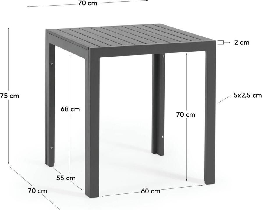 Kave Home Sirley tuintafel van aluminium in zwart 70 x 70 cm