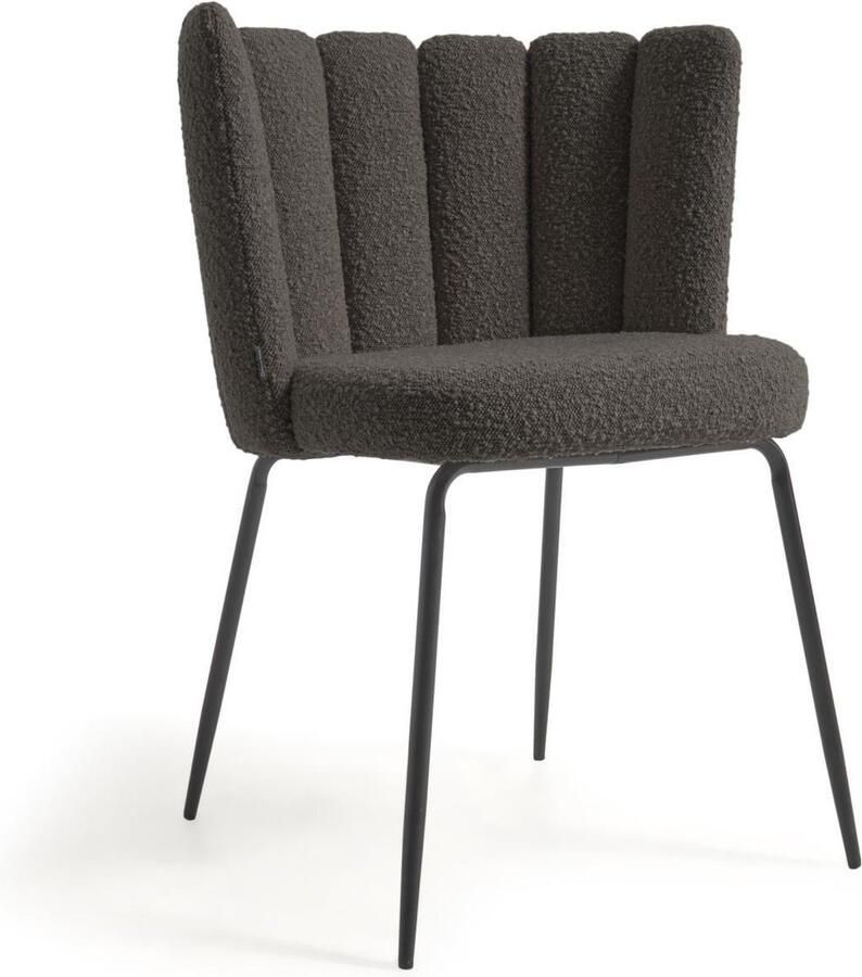 Kave Home Stoel Aniela stoel van zwarte schapenvacht en metaal met zwarte afwerking