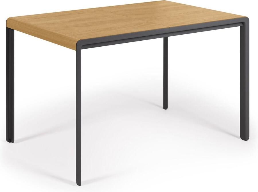 Kave Home Uitschuifbare tafel Nadyria met eikenfineer en stalen poten 120 (160) x 80 cm