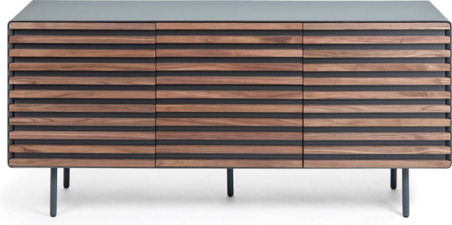 Kave Home Kesia 2-deurs dressoir in notenhoutfineer met zwarte lak & zwart staal 162 x 74 cm