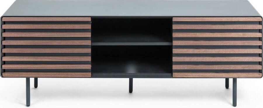 Kave Home Kesia 2-deurs TV-meubel met notenhoutfineer met zwarte lak & zwart staal 162 x 58 cm