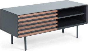 Kave Home Kesia 1-deurs TV-meubel met notenhoutfineer met zwarte lak & zwart staal 120 x 48 5 cm