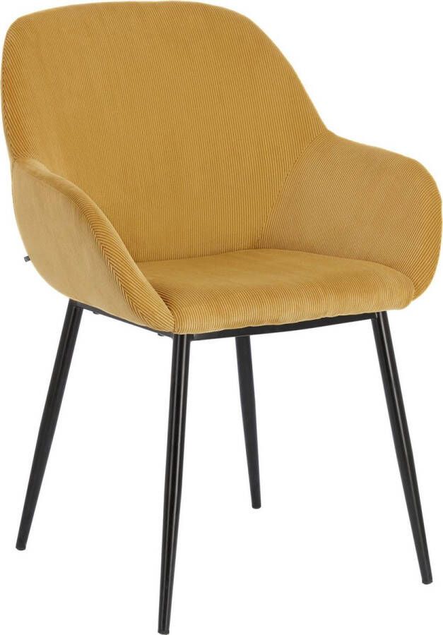 Kave Home Eetkamerstoel Konna Rib Mosterdgeel Velvet