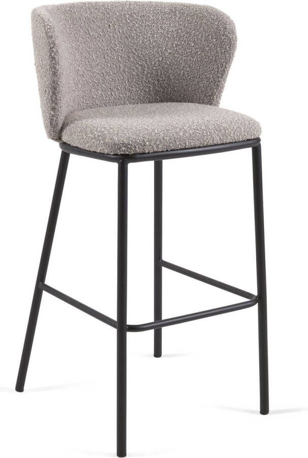 Kave Home Kruk Ciselia van lichtgrijs schapenwol en zwart metaal 75 cm hoog