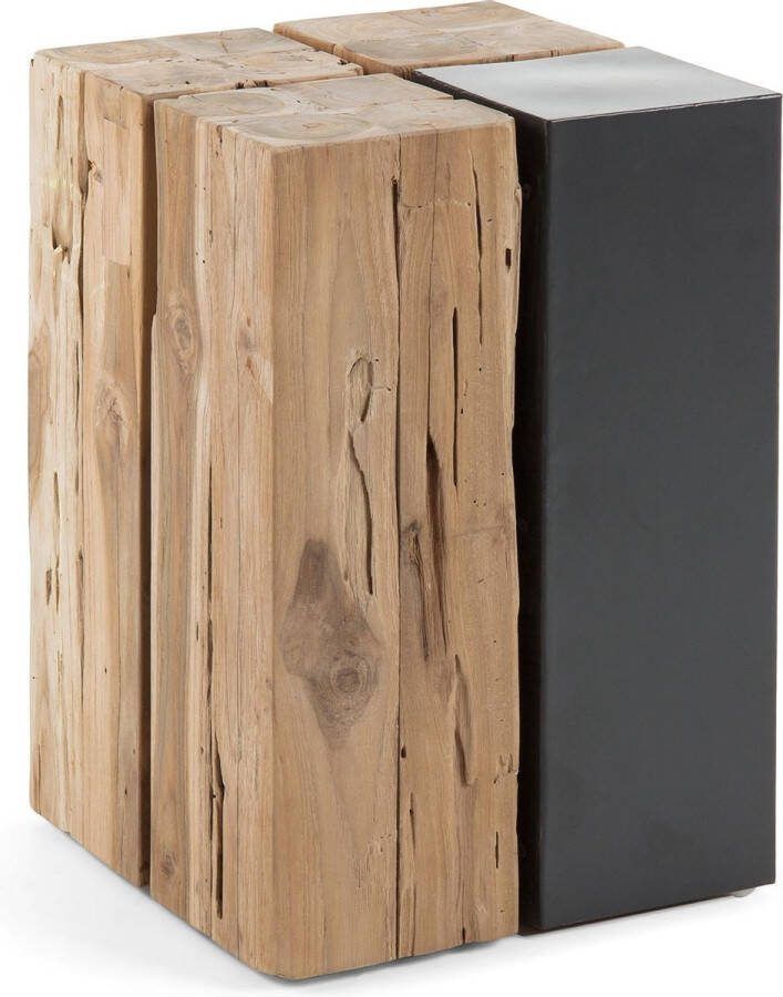 Kave Home Kwango bijzettafel in massief teakhout en metaal 29 x 29 cm