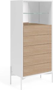 Kave Home Ladekast Marielle met vijf laden van essenhout met witte lak 64 x 142 cm