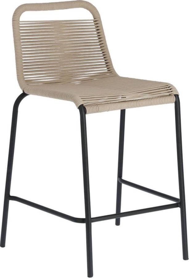 Kave Home Lambton Kruk in bruin touw en staal met zwarte afwerking hoogte 62 cm
