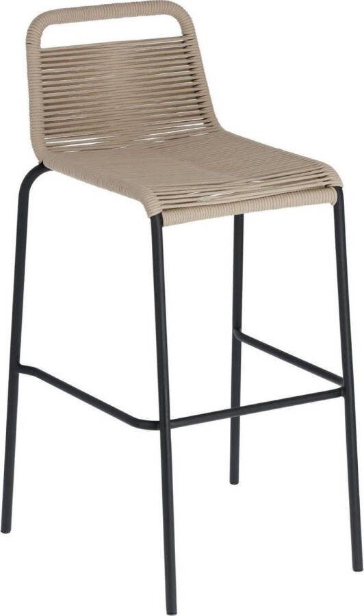 Kave Home Lambton kruk in bruin touw en staal met zwarte afwerking hoogte 74 cm