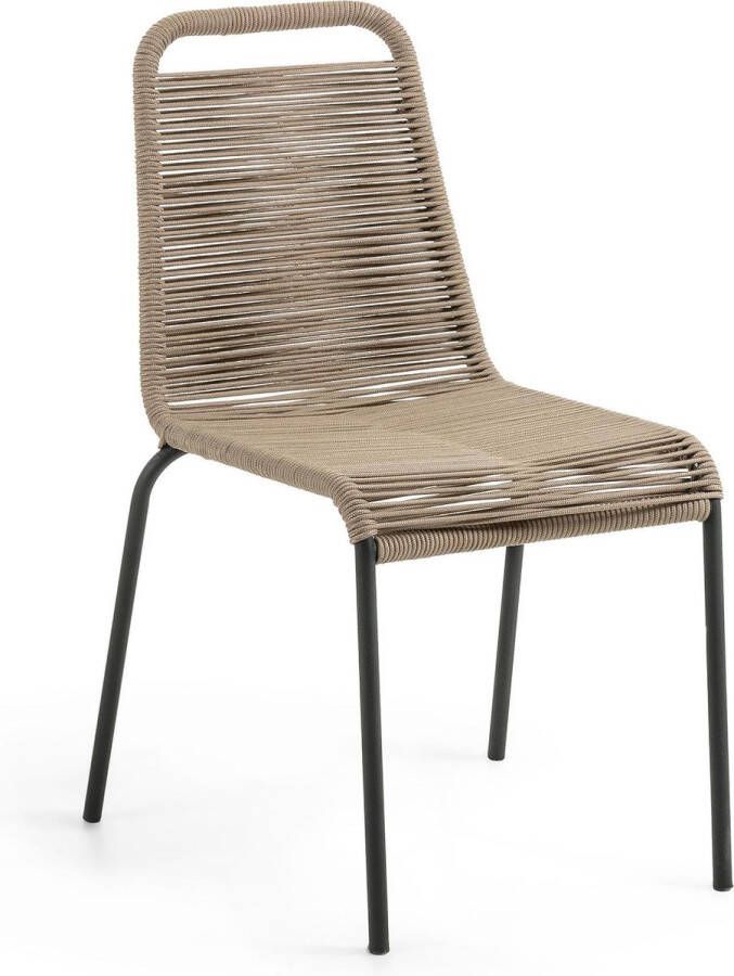 Kave Home Lambton stoel in bruin touw en staal met zwarte afwerking