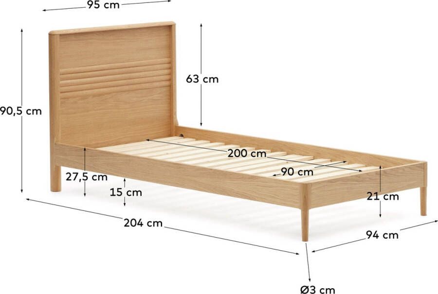 Kave Home Lenon bed in hout en eiken fineer voor 90 x 200 cm matras FSC MIX Credit