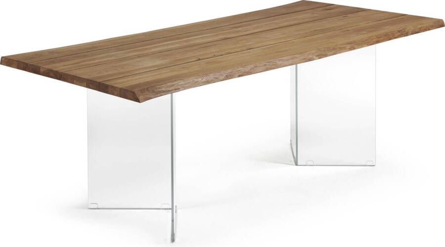 Kave Home Lotty tafel van naturel eiken fineer met glazen poten 220