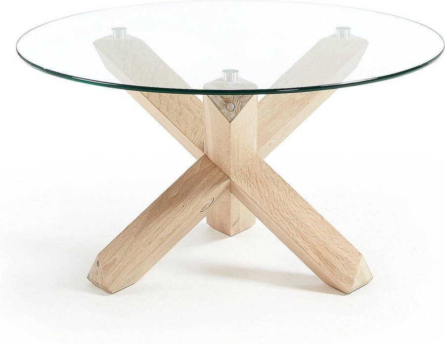 Kave Home Lotus salontafel Ø 65 cm glas met massief eiken poten