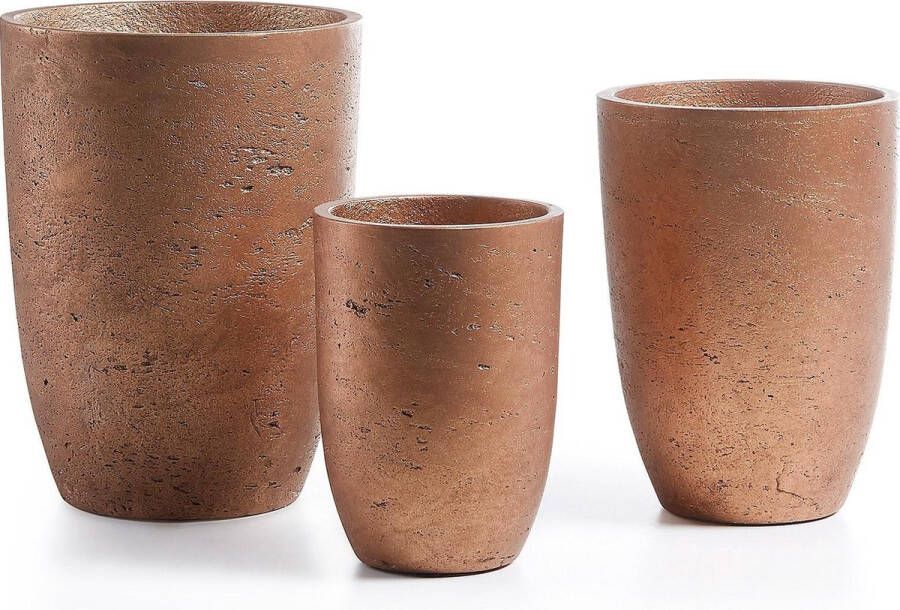 Kave Home Low set van 3 bloempotten koper Ø 20 cm | Ø 17 cm | Ø 13