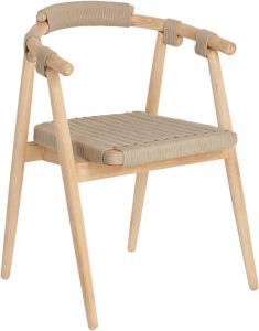 Kave Home Majela stoel in massief 100% FSC eucalyptus met eiken afwerking en beige touw