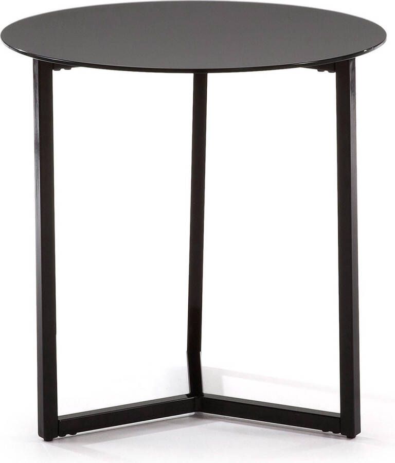 Kave Home Raeam bijzettafel in gehard glas en zwart afgewerkt staal Ø 50 cm