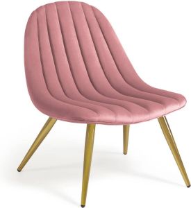 Kave Home Marlene roze fluwelen stoel met stalen poten met gouden afwerking