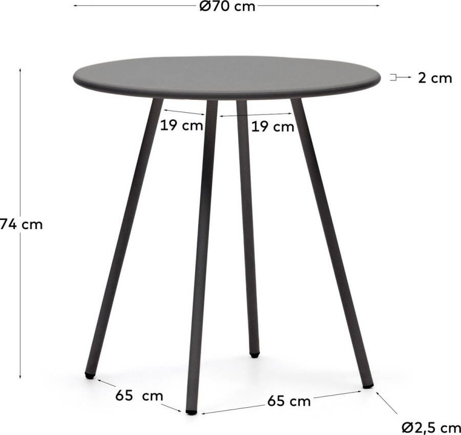 Kave Home Montjoi ronde buitentafel in staal met grijze afwerking Ø 70 cm