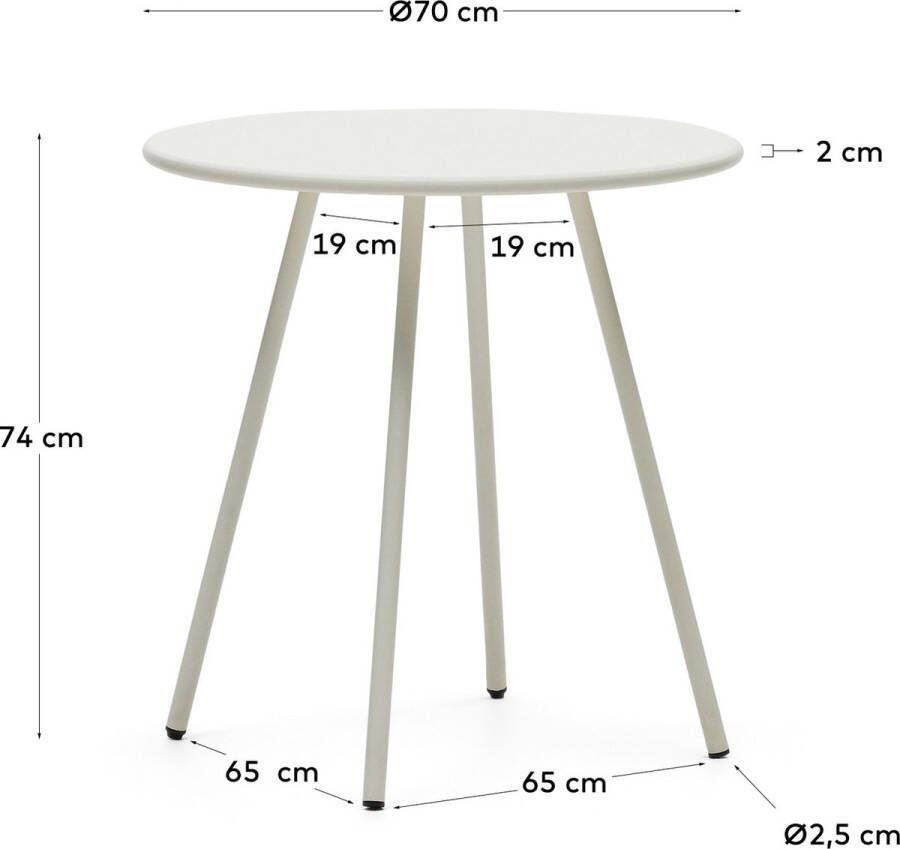 Kave Home Montjoi ronde buitentafel in staal met witte afwerking Ø 70 cm