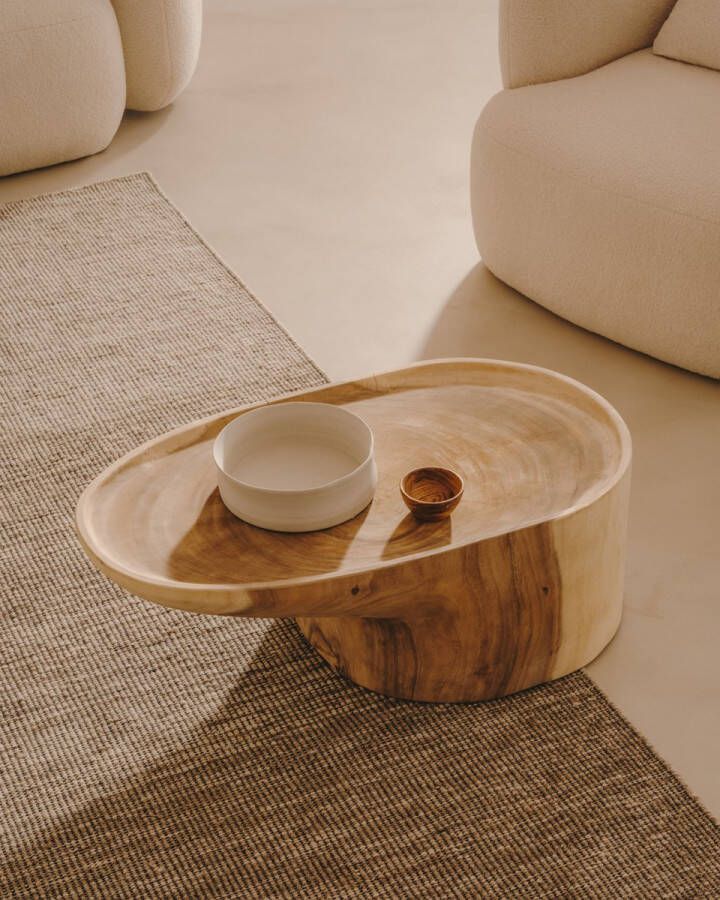 Kave Home Mosi-salontafel met poot van massief munggurhout Ø 90 x 50 cm