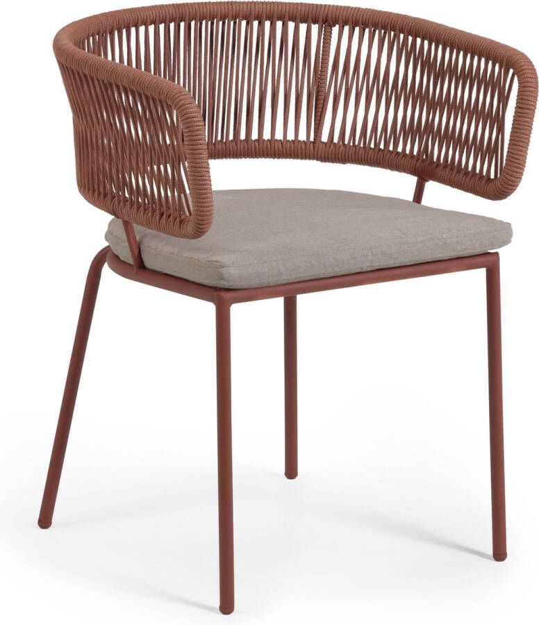 Kave Home Nadin stoel met terracotta touw en gegalvaniseerd staal