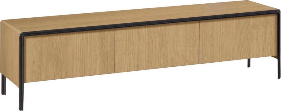 Kave Home Nadyria massief eikenhoutfineer 3-deurs TV-meubel met zwarte afwerking staal 180 x 50 cm