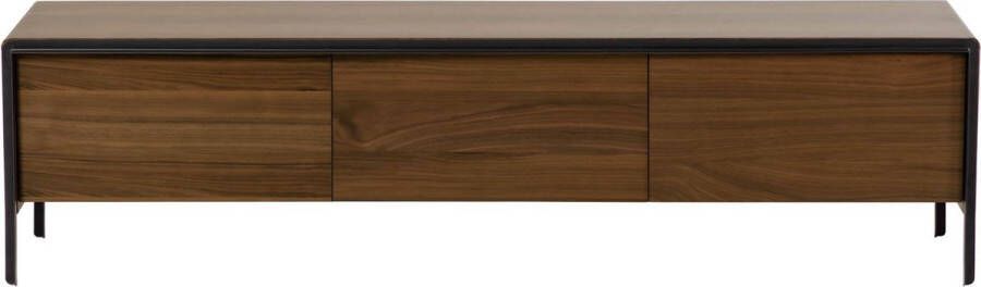 Kave Home Nadyria walnootfineer 3-deurs TV-meubel met zwarte afwerking staal 180 x 50 cm