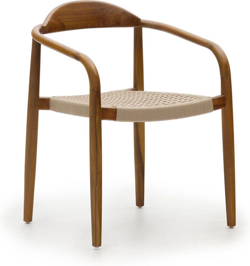 Kave Home Nina stoel in massief acaciahout met walnoten afwerking en beige touw