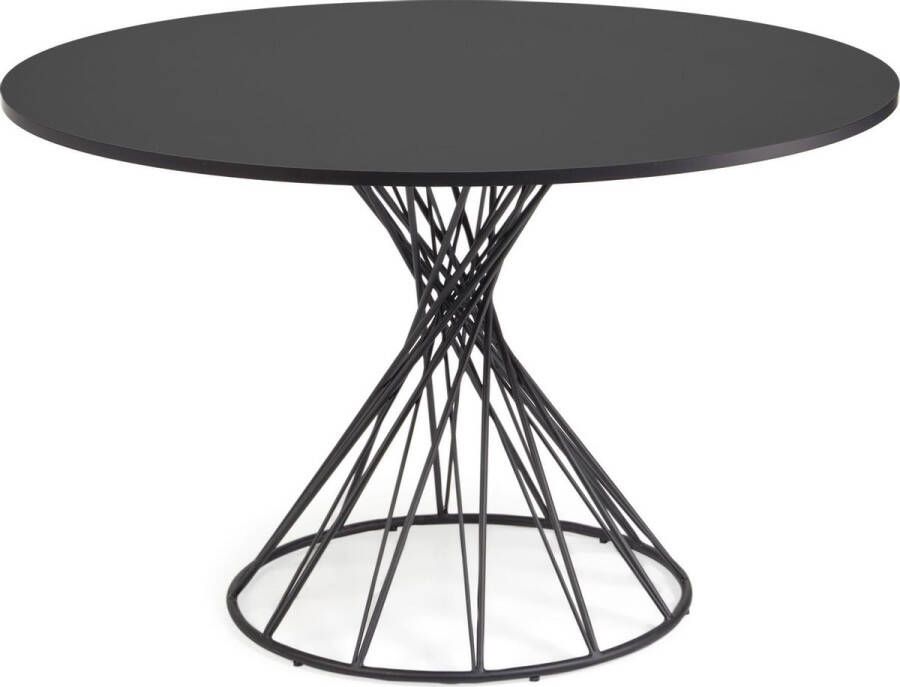 Kave Home Tafel Niut rond melamine met zwarte finish en stalen poten met zwarte finish Ø 120 cm