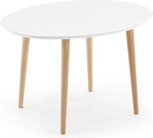 Kave Home Oqui ovale uitschuifbare tafel gelakt MDF en massief beukenhouten poten 120 (200) x 90 cm