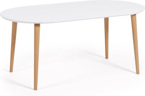 Kave Home Oqui ronde uitschuifbare tafel van wit gelakt MDF en massief beukenhouten poten 90 (170)